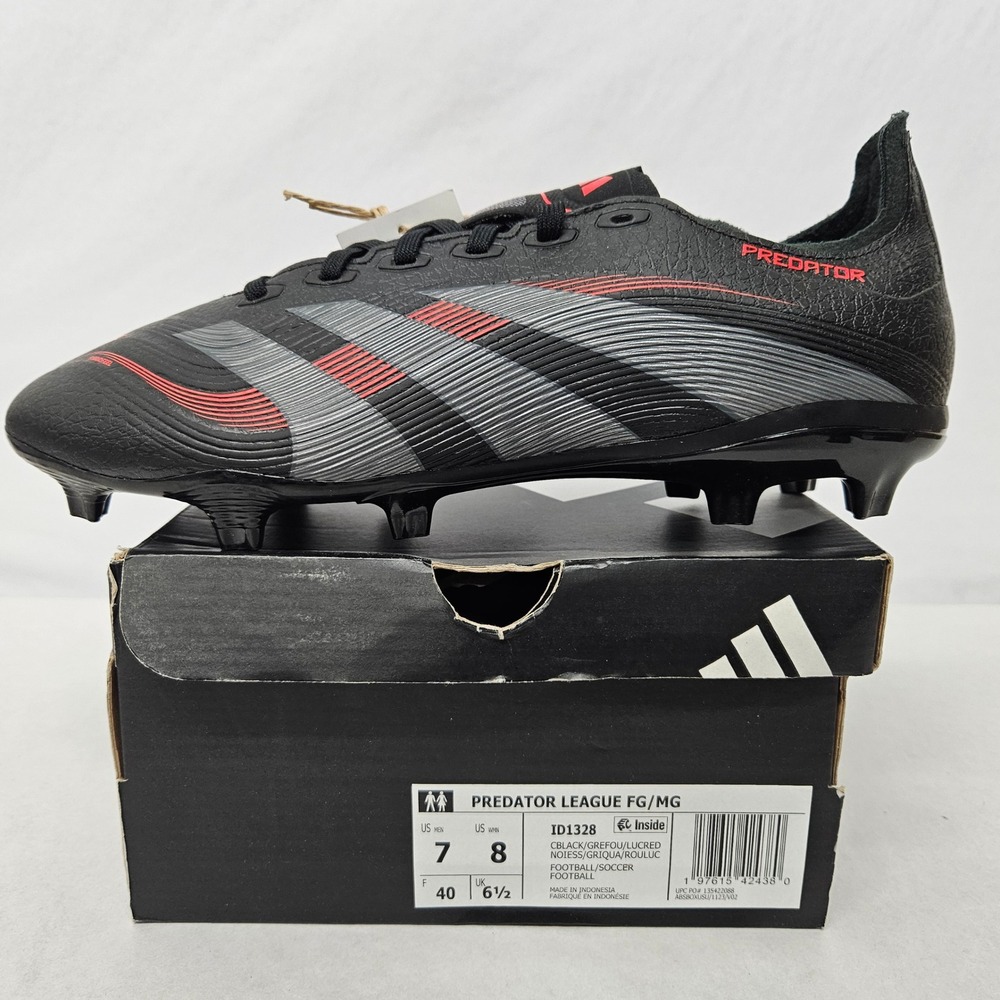 Adidas Predator League FG/MG Soccer Cleats ID1328 Black Grey Red Men's Sz 7